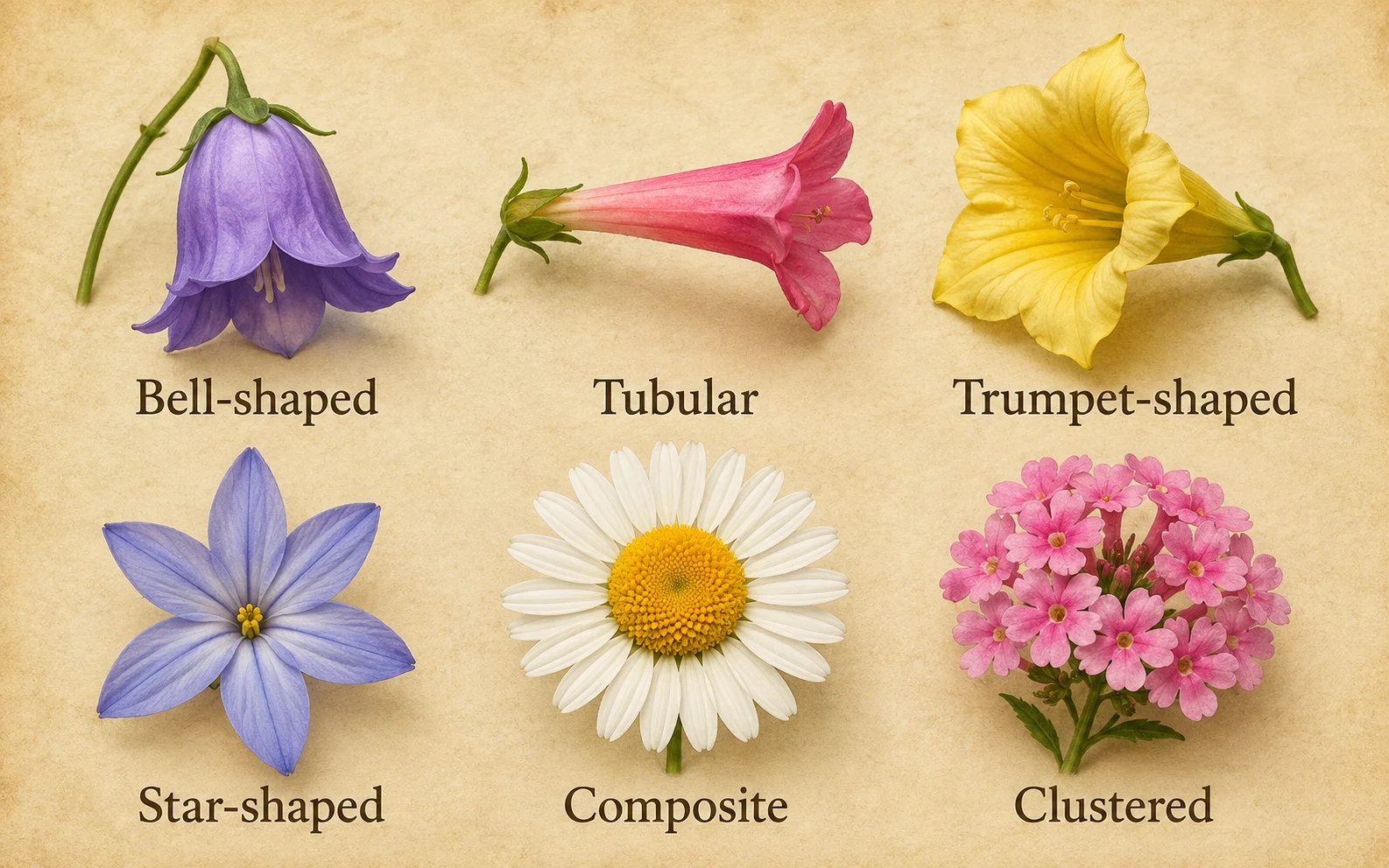 Examples of different flower shapes used for identification