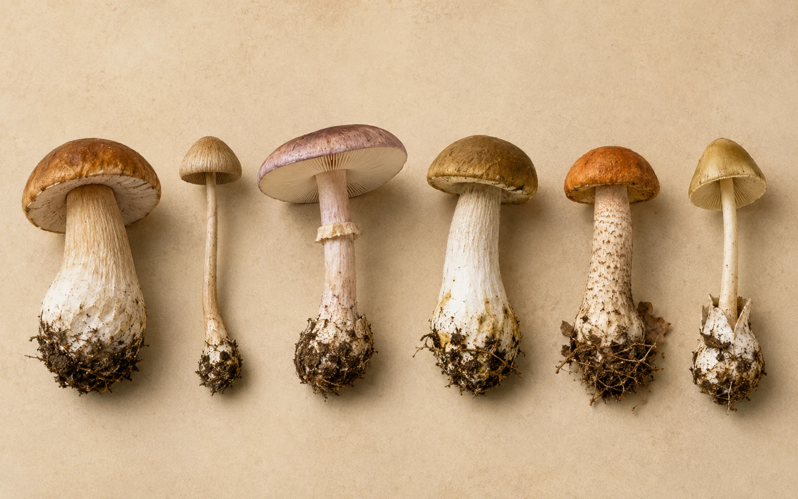 Mushroom stem and base structures used for identification