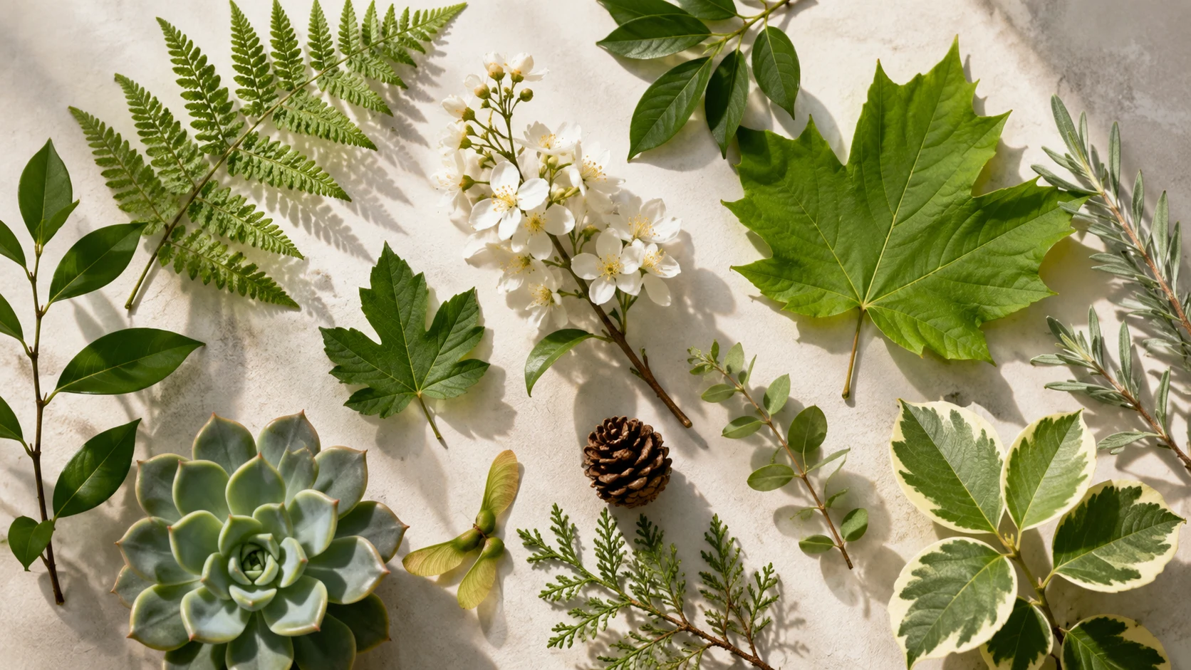 Different plants and leaves used for plant identification